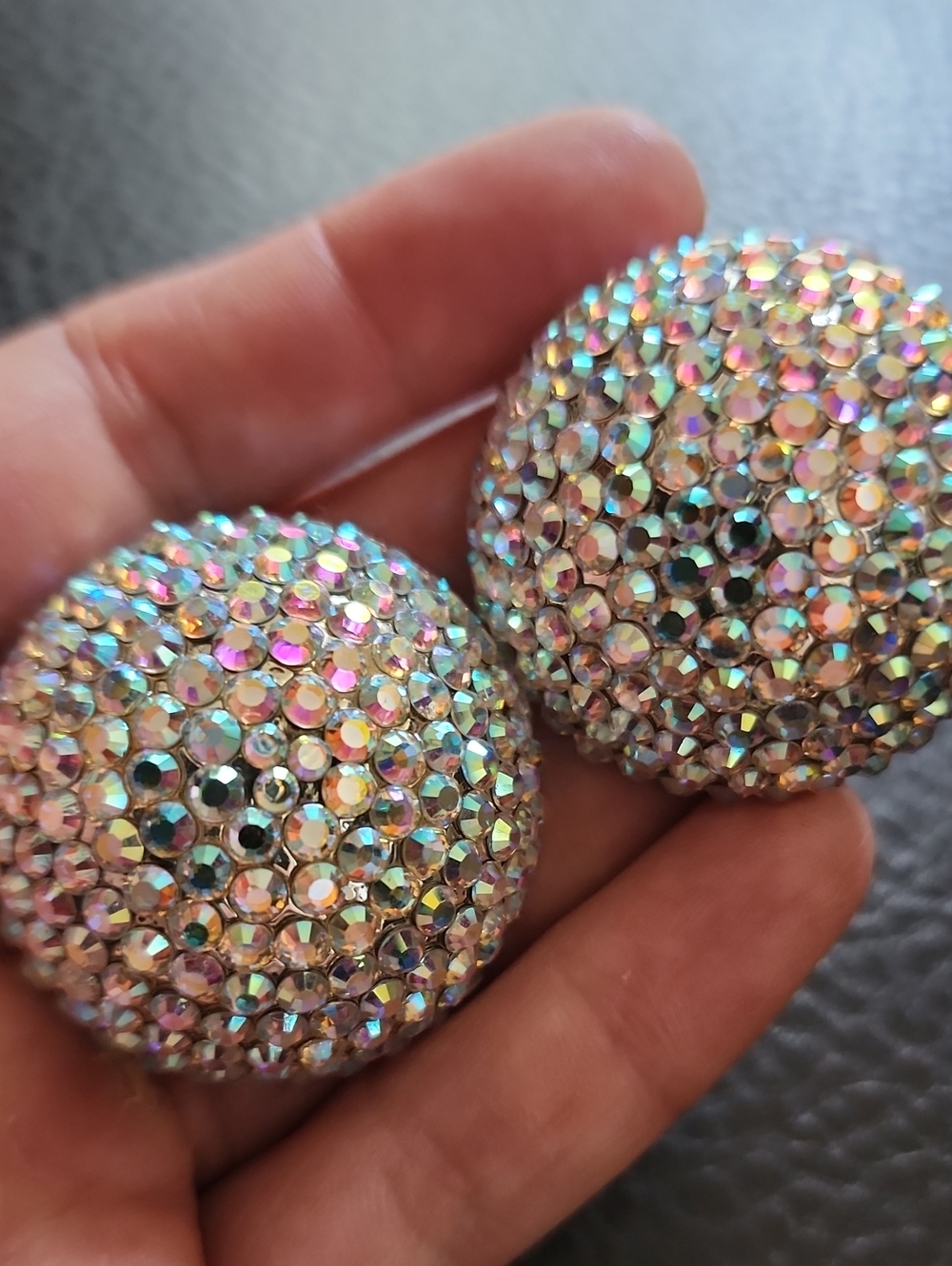 VTG Aurora Crystal Dome Statement Clip Earrings - Iridescent